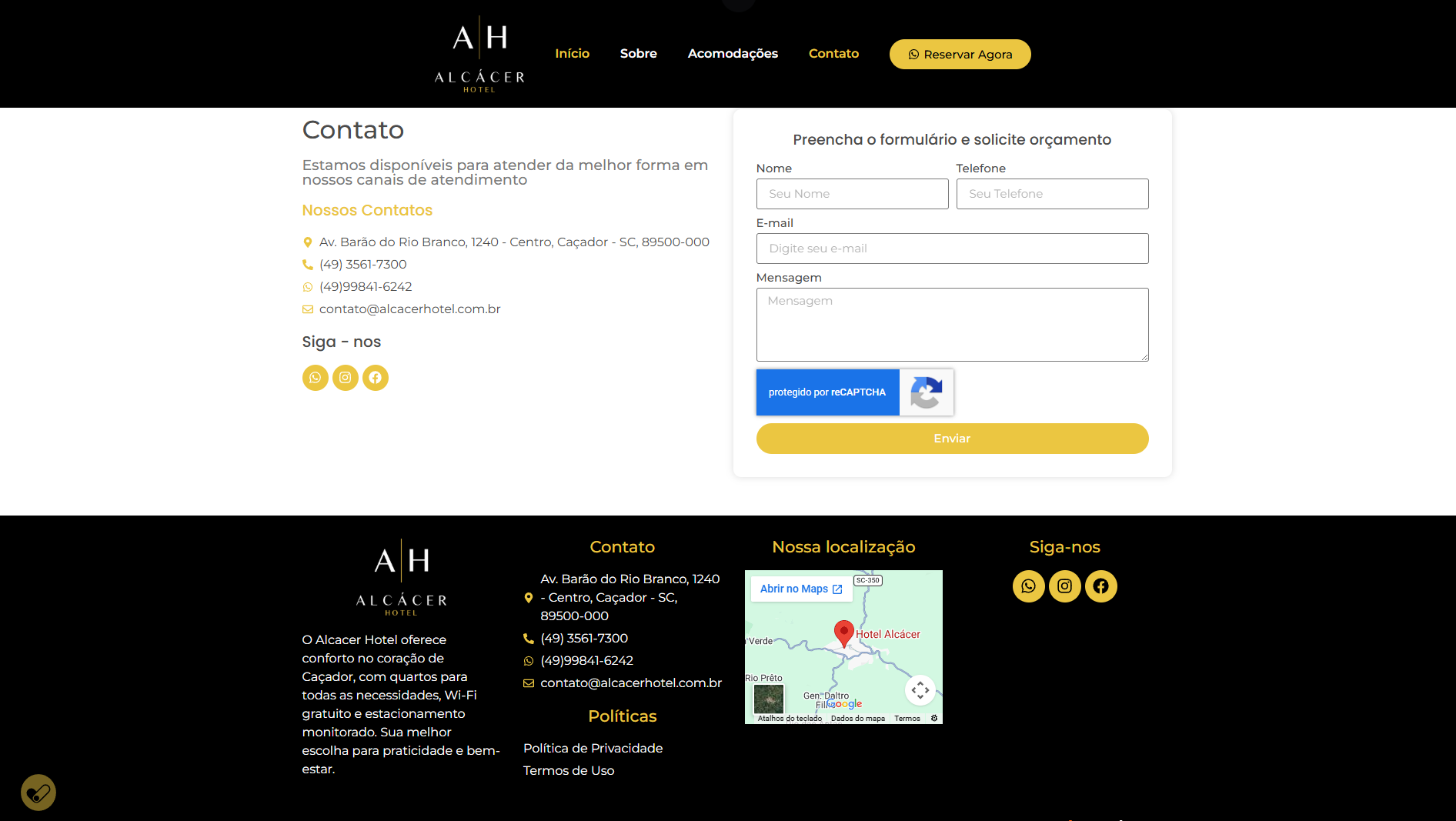 Site Institucional - Alcácer Hotel