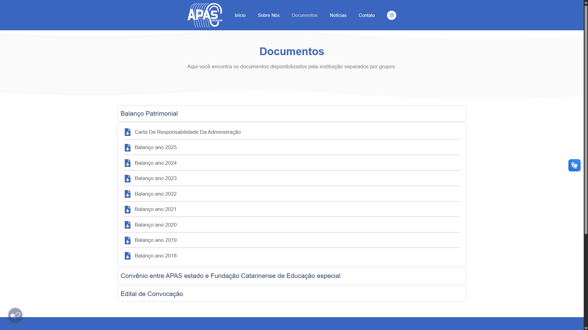 Site Institucional - APAS Caçador