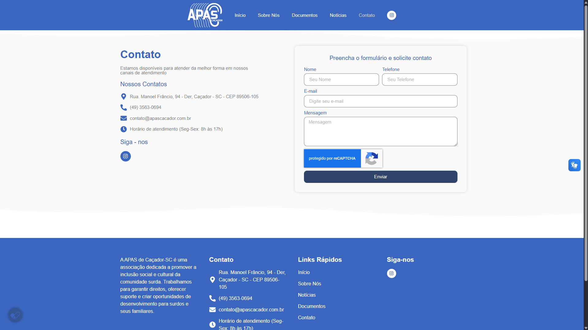 Site Institucional - APAS Caçador