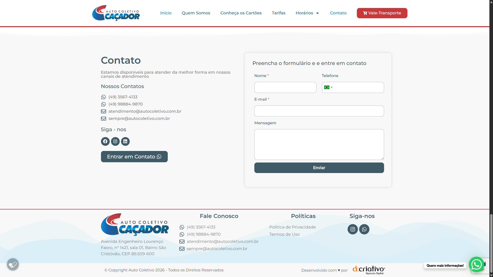 Site Institucional - Auto Coletivo Caçador