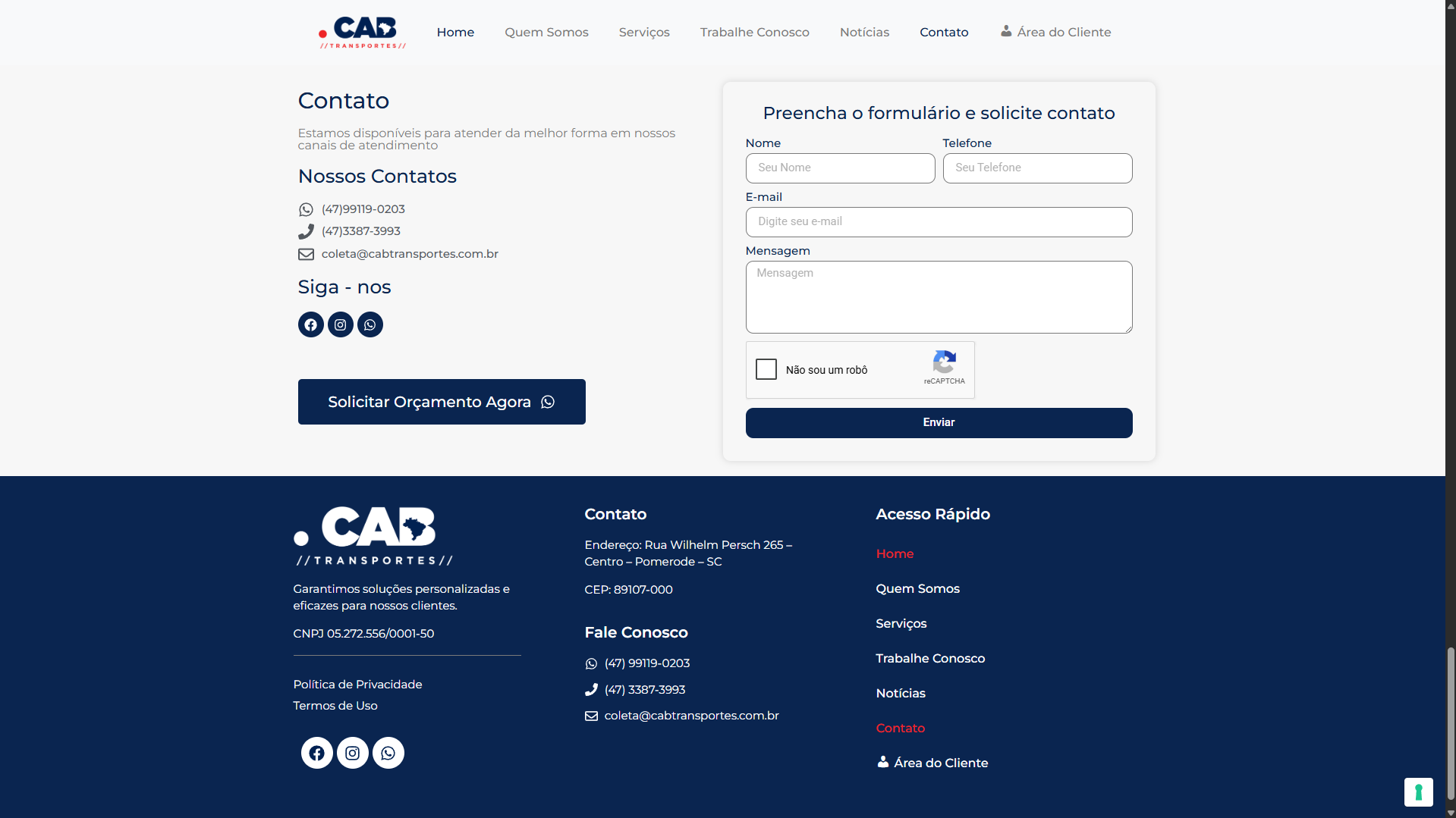 Site Institucional - CAB Transportes