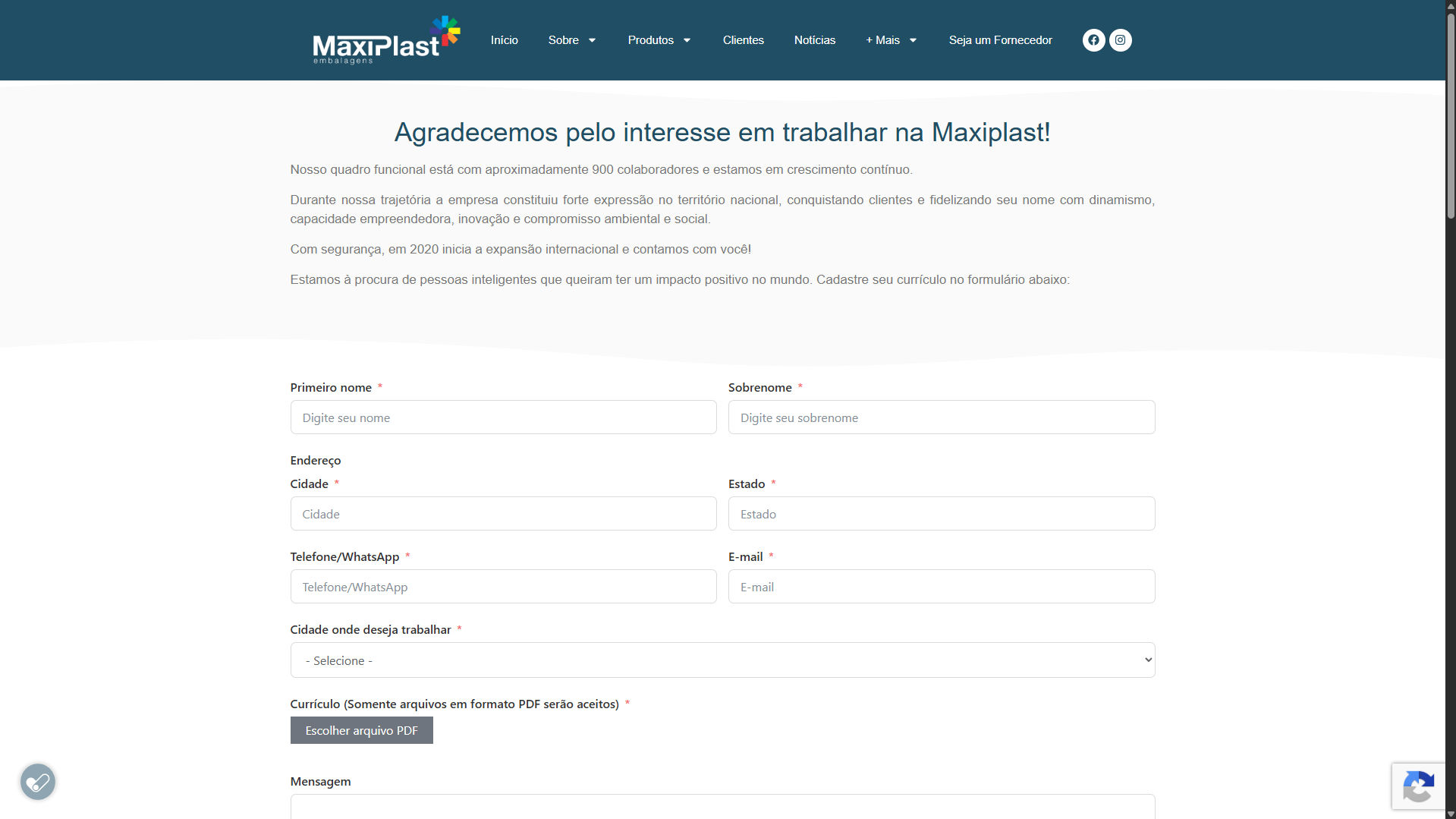 Site Institucional - Maxiplast