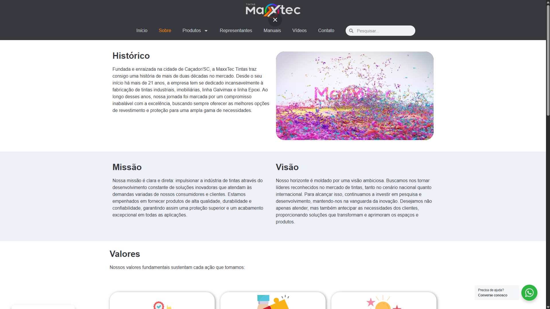 Site Institucional - MaxxTec Tintas