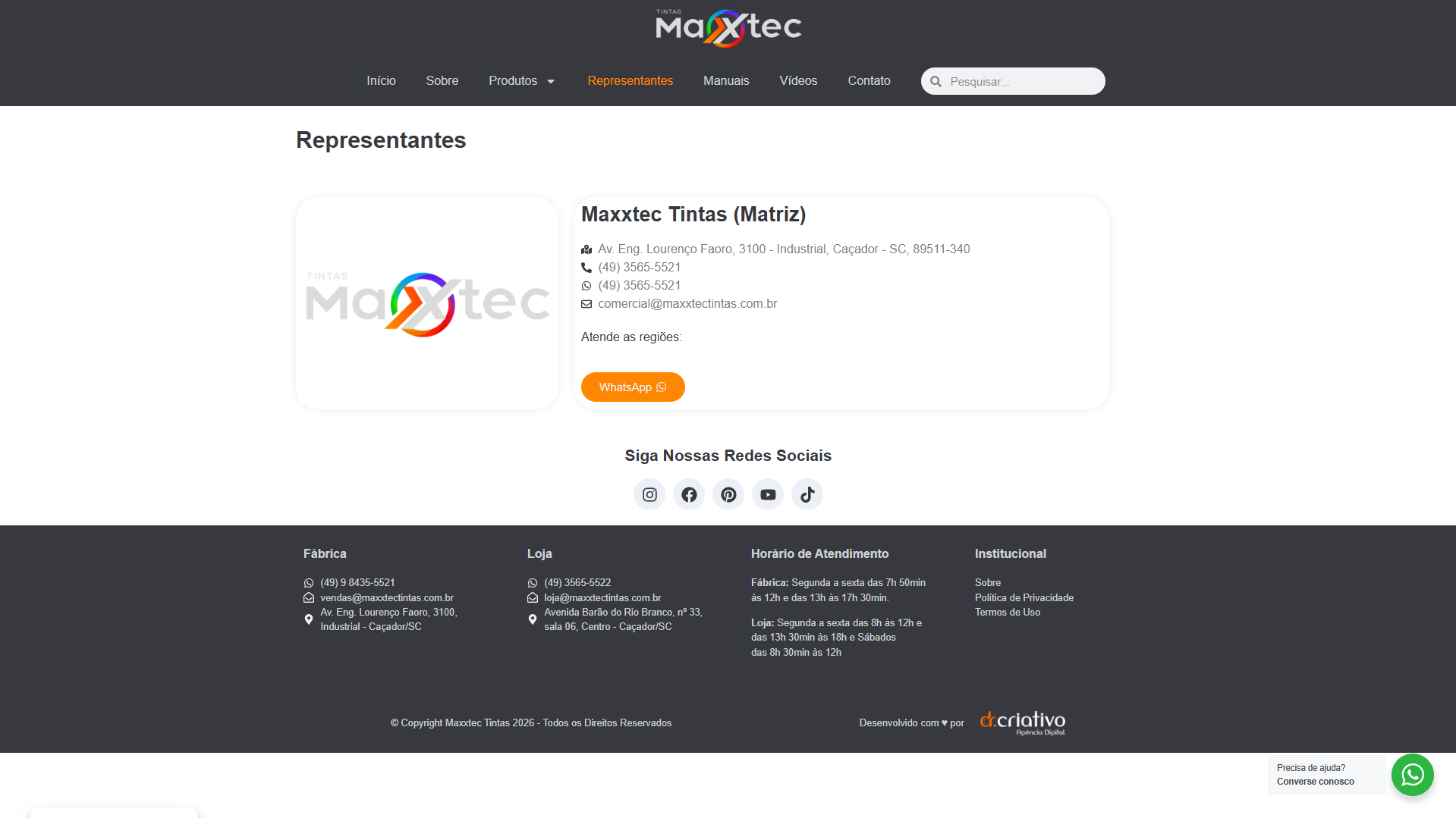 Site Institucional - MaxxTec Tintas