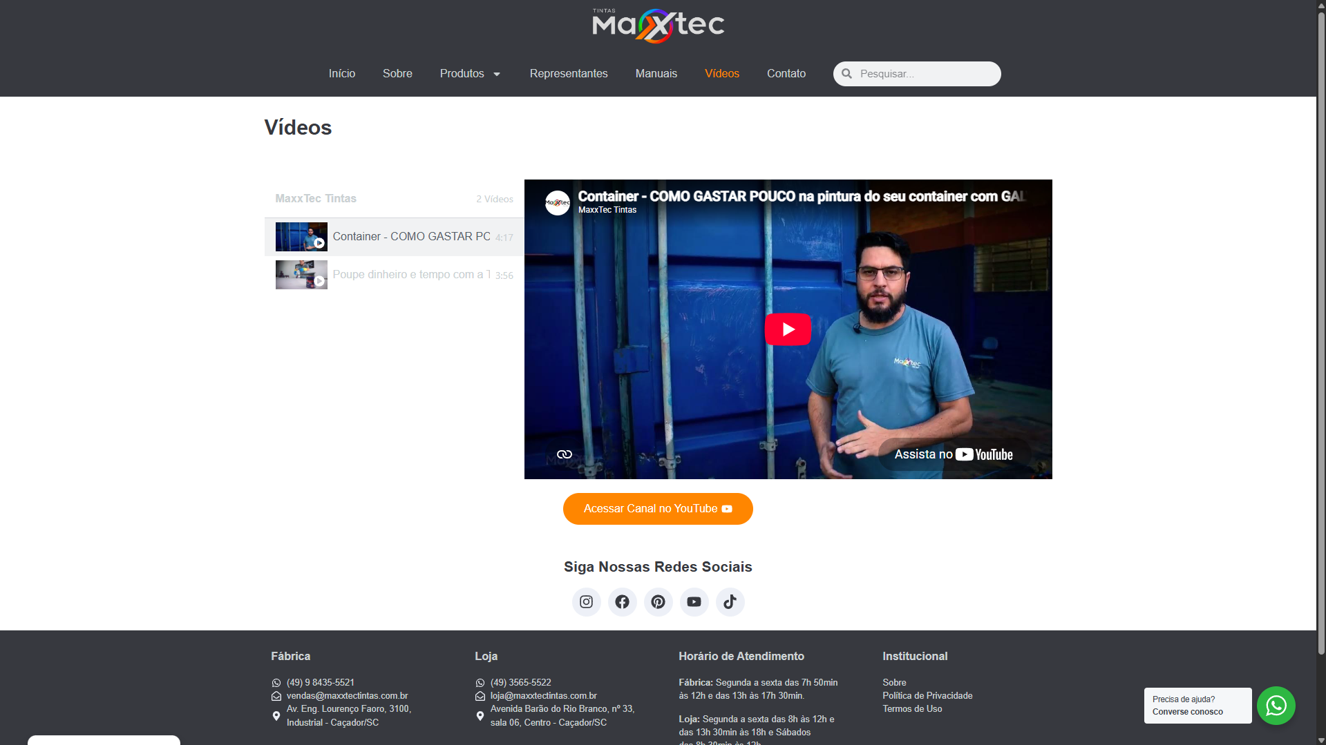 Site Institucional - MaxxTec Tintas