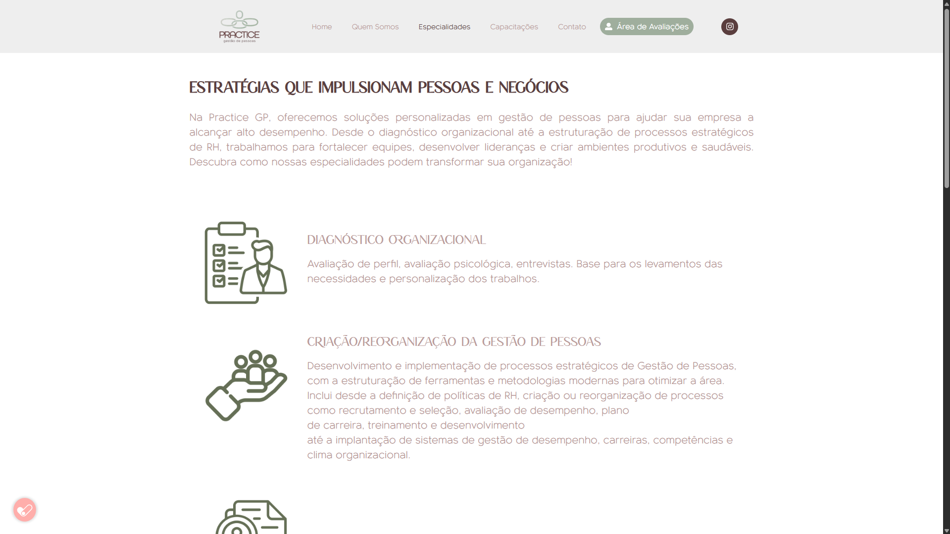 Site Institucional - Practice Gestão de Pessoas