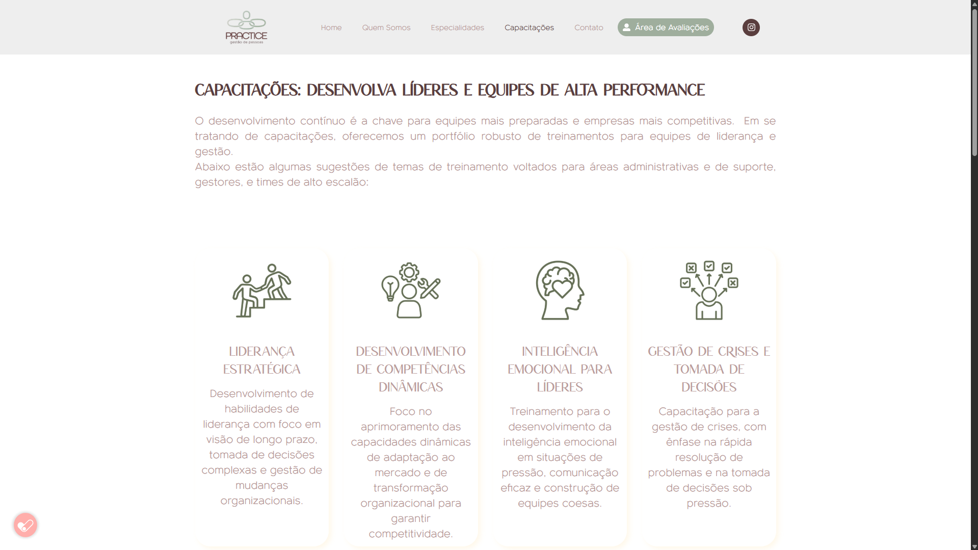 Site Institucional - Practice Gestão de Pessoas