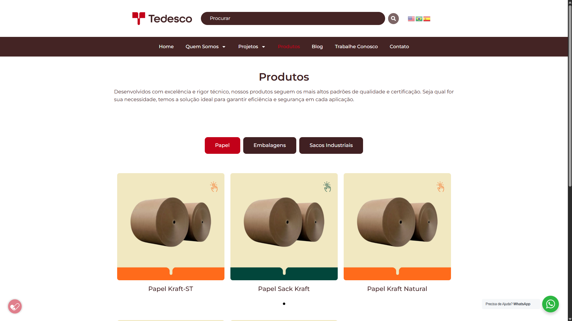 Site Institucional - Tedesco Celulose e Papel