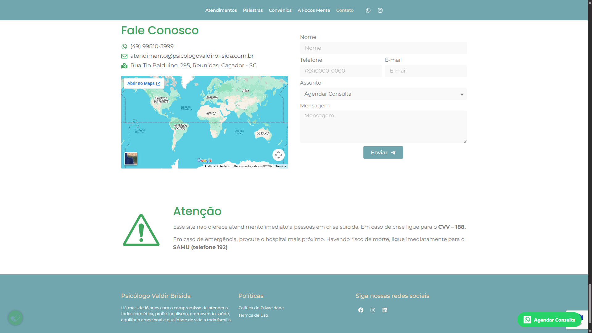 Site Institucional - Psicólogo Valdir Brisida