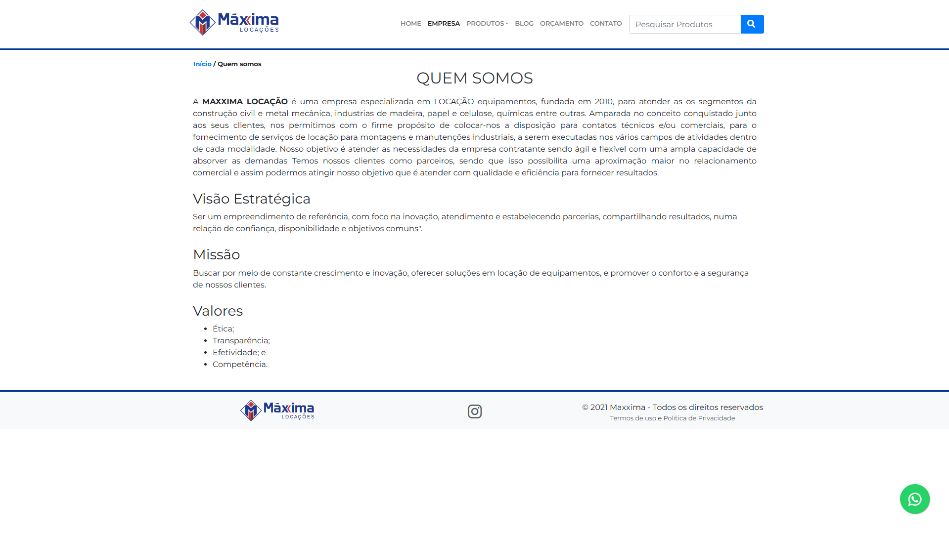 Site Institucional e Catálogo - Maxxima Locações
