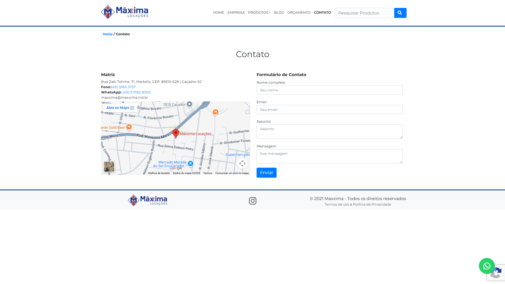 Site Institucional e Catálogo - Maxxima Locações