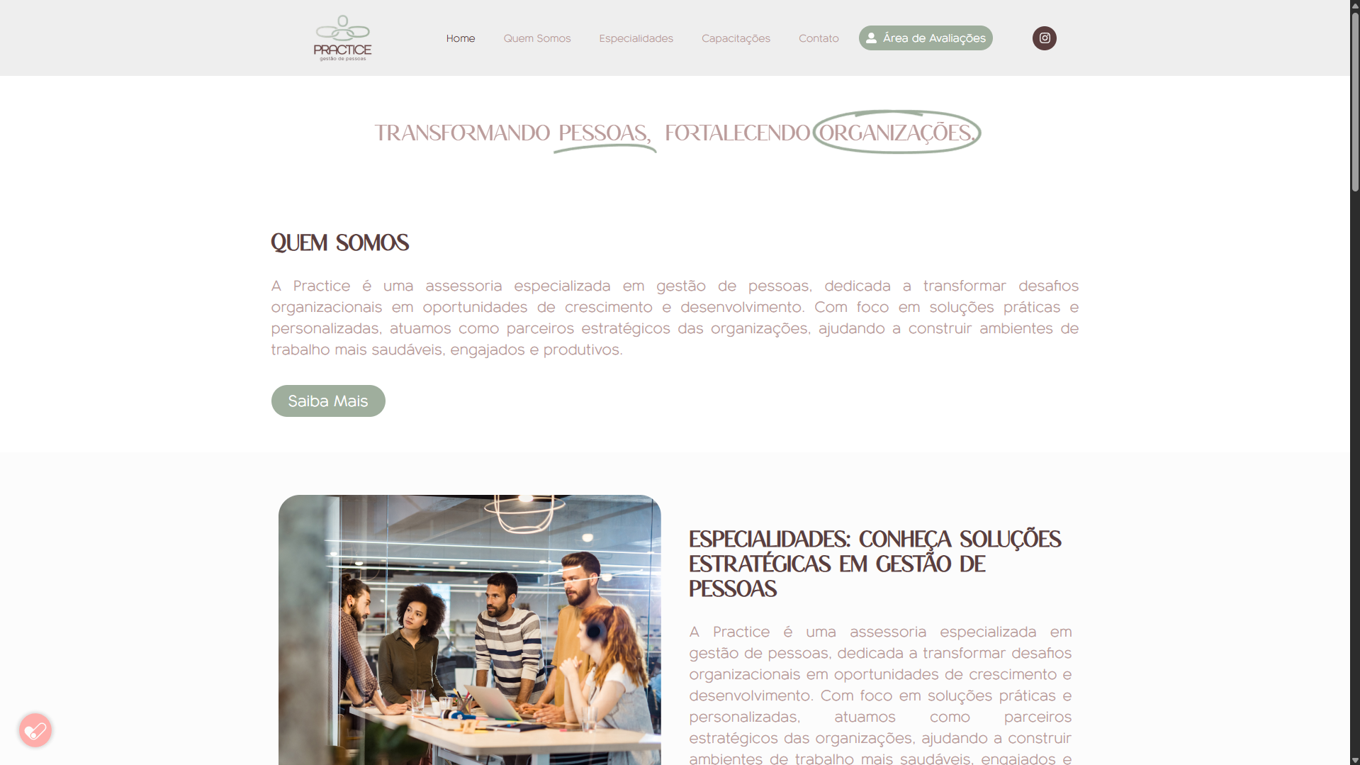 Site Institucional - Practice Gestão de Pessoas