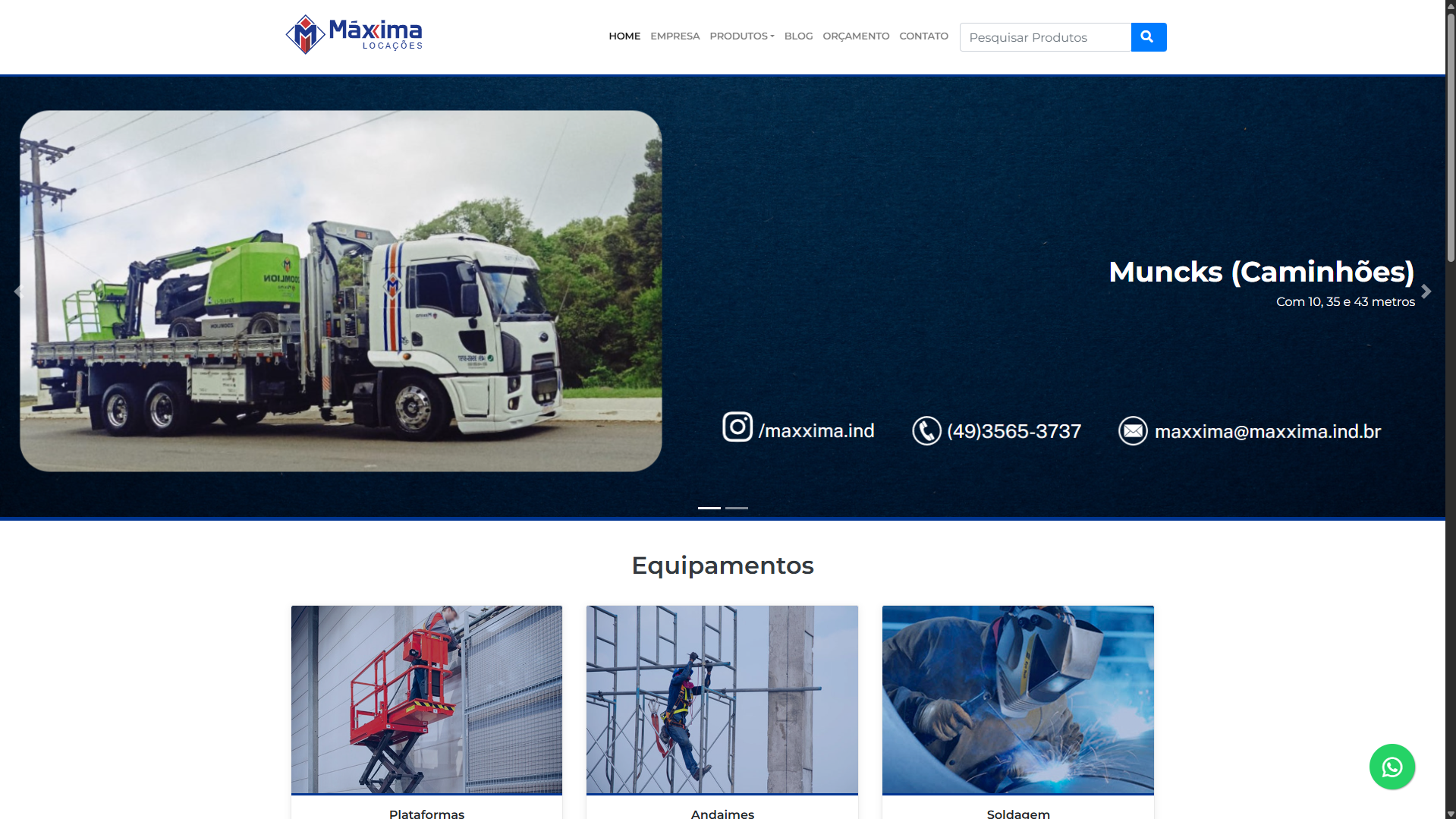 Site Institucional e Catálogo - Maxxima Locações